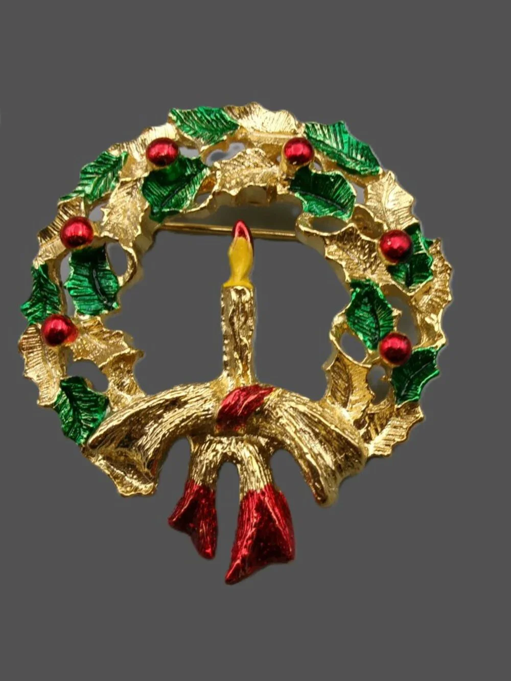 2 Gerry's Christmas Wreath Brooches, Vintage Jewelry Lot